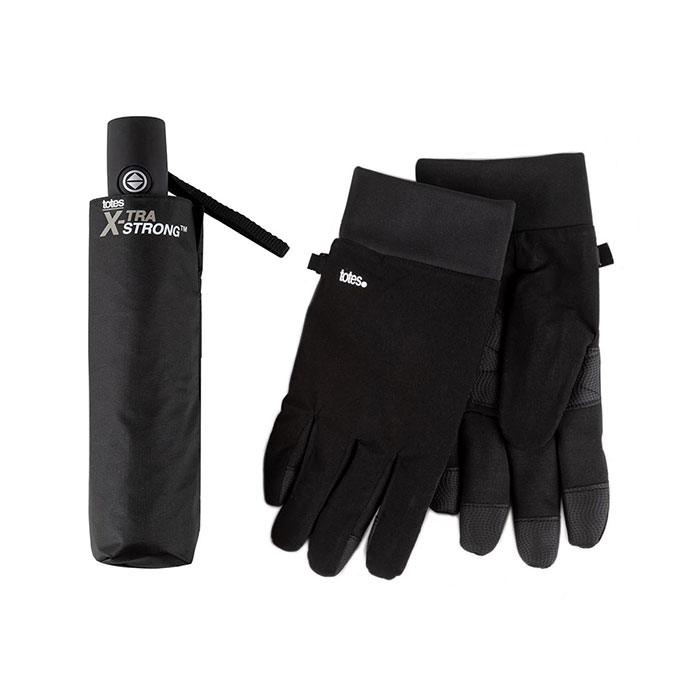 totes X-TRA STRONG® Mens Gloves & Umbrella Gift Set Black Extra Image 1